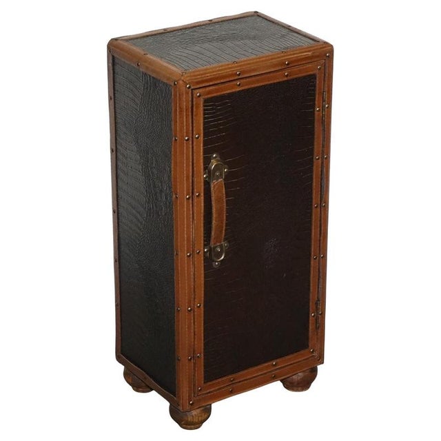 Vintage Brown Faux Crocodile Leather Trunk For Sale - Image 17 of 17
