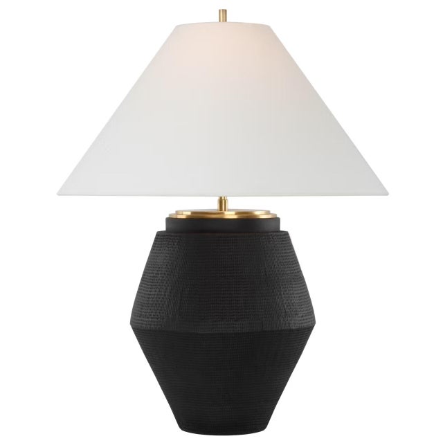 Transitional Thomas O'Brien by Visual Comfort Signature Aten 28" Table Lamp in Shadow Black with Linen Shade For Sale - Image 3 of 3