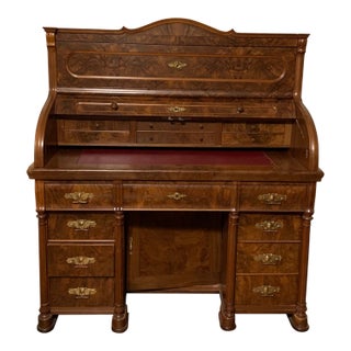 Museum-Style Victorian Roll-Top Desk — Secret Compartments, Letter Slots, Storage Galore For Sale