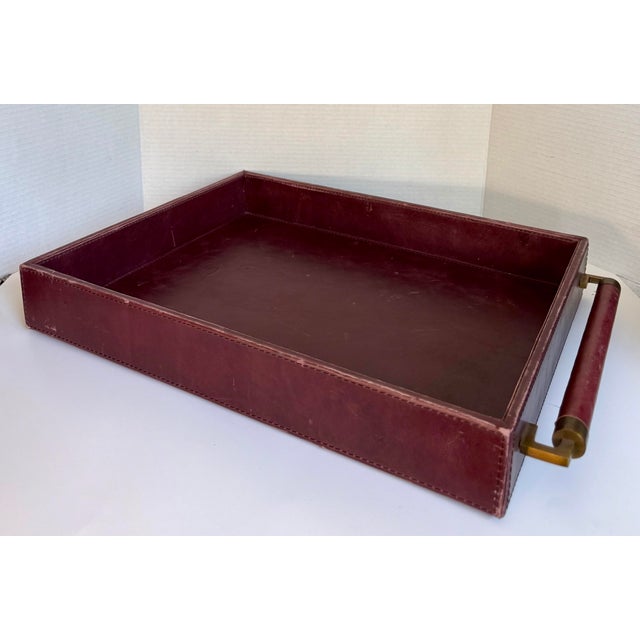 Burgundy Global Views Burgundy Leather Executive Desk Tray With Leather Wrapped Handles For Sale - Image 8 of 12