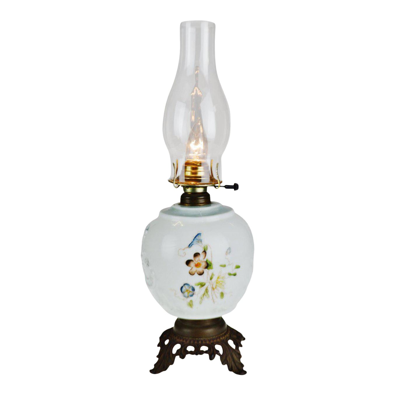 Vintage Hand Painted Electrified Oil Table Lamp | Chairish