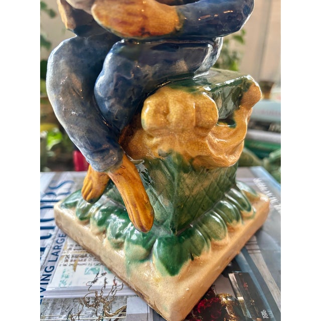 Mid 20th Century Majolica Style Figural Reading Monkey Bookend or Figurine For Sale In New Orleans - Image 6 of 8