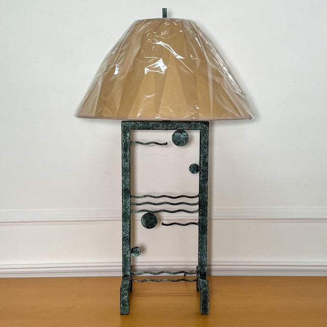 George Kovacs Postmodern Wavy Iron Verdigris Table Lamps - A Pair For Sale - Image 4 of 7
