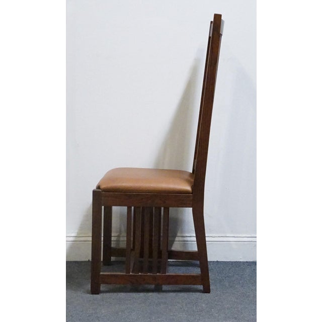 Late 20th Century Canadel Furniture Solid Oak Mission Style Arts & Crafts Dining Side Chair W. Leather Seat 80110 - Made in Canada For Sale - Image 5 of 11