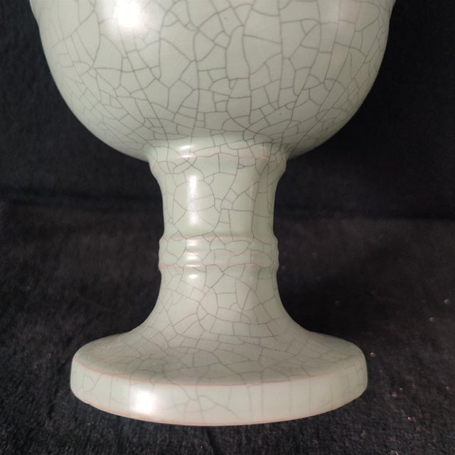Ceramic Chinese Ceramic Censer,Guan Ware Crackle Glaze Celadon Porcelain Incense Burner Hand Carved Flowers Pattern For Sale - Image 7 of 10