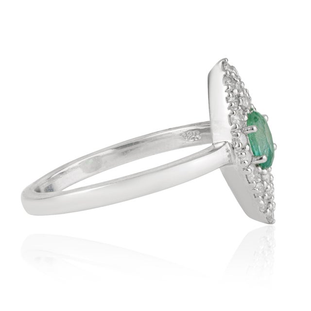 Not Yet Made - Made To Order Diamond Studded Regal Emerald Engagement Ring With Marquise Halo, Size 7 For Sale - Image 5 of 14