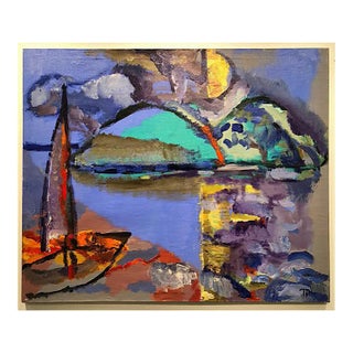 Sailing Boat, Abstract and Colorful, Oil Painting on Canvas, Sailboat, Blue Sky, 2012 For Sale