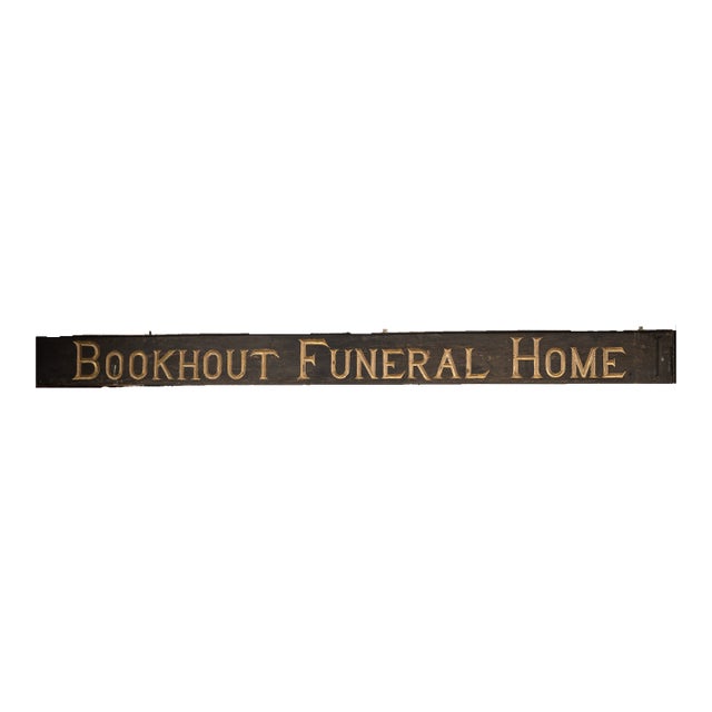 Antique Hand-Carved "Bookhout Funeral Home" Painted Wood Sign For Sale
