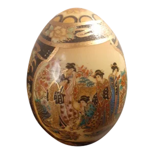 Vintage Satsuma Handpainted Geisha Girls Egg Figurine