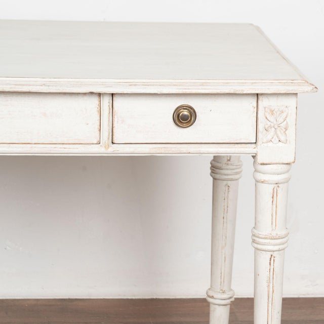 19th Century Swedish White Gustavian Three Drawer Side Table or Desk For Sale - Image 12 of 16