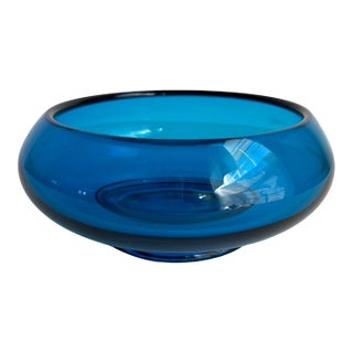 Viking Glass Blunique Bowl Turquoise Blue Mid Century Candy Dish For Sale