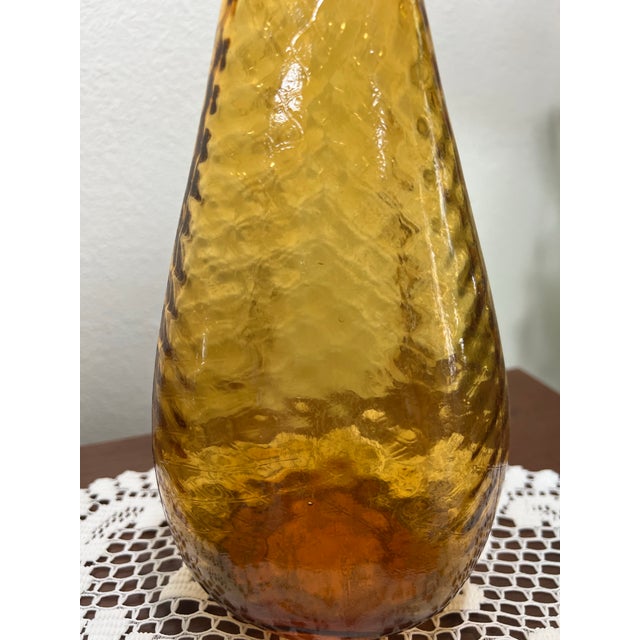 Empoli Vintage Mid Century Amber Glass Waffle Empoli Genie Decanter, Made in Italy For Sale - Image 4 of 7