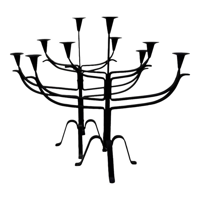 Pair of Vintage Spanish Brutalist Iron Candelabras 5 Candle Holder Large! MCM For Sale