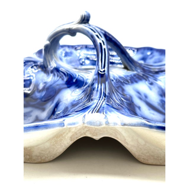 Antique Flow Blue Serving Bowl with Handle 1900s For Sale - Image 13 of 17