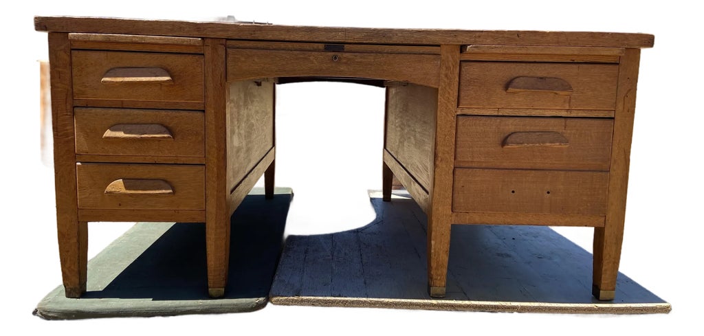 1920s Antique Rucker Fuller Oak Partners Desk Needs Restoration