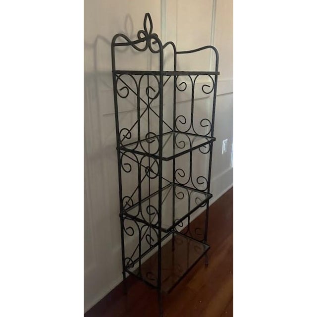 Vintage Neoclassical Style Black Painted Metal and Glass Inset Étagère