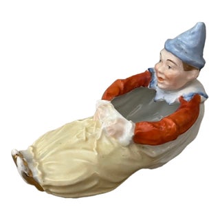 Vintage Germany Porcelain Figural Clown Catch All/Decorative Piece For Sale