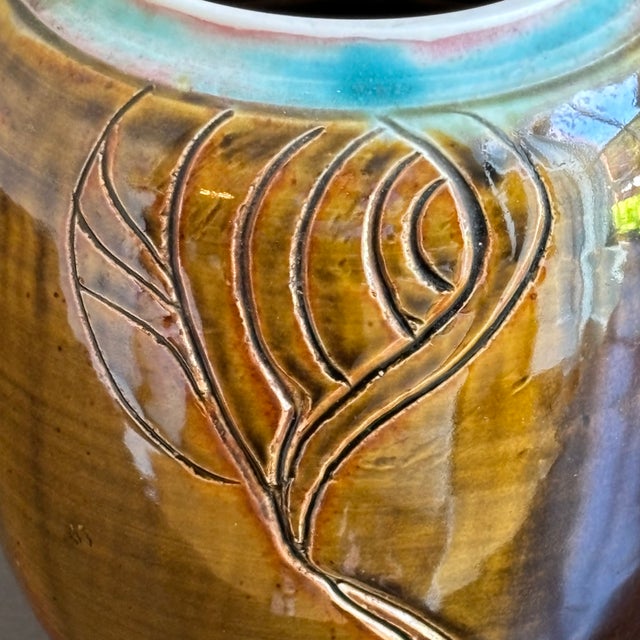 Ceramic 20th Century Studio Pottery Vase W/ Leaf Motif For Sale - Image 7 of 12