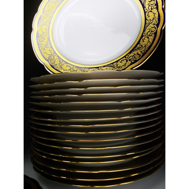 Blue and Gilt Dinner Plates by Bernardaud & Cie, 1960s, Set of 12 For Sale - Image 4 of 11