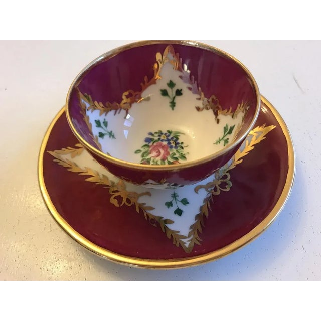 Maroon Porcelain Cup and Saucer from Bavaria, 1950s, Set of 2 For Sale - Image 8 of 11