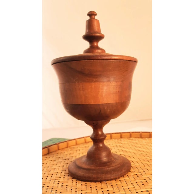 Brown Vintage Turned Wooden Lidded Pedestal Bowl For Sale - Image 8 of 8