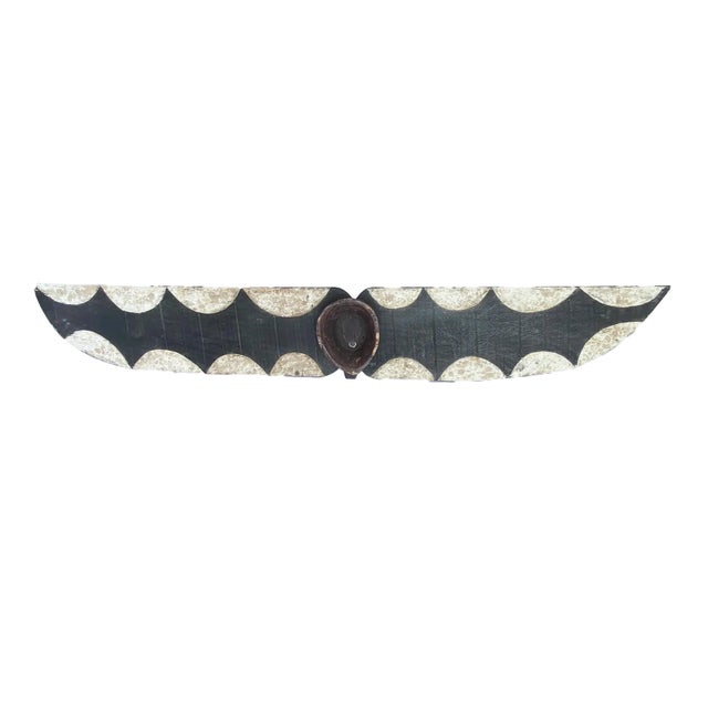 Wood VTG African Horizontal Butterfly Black & White Mask Sculpture Burkina Faso 76.5" W by 11.5" H For Sale - Image 7 of 9