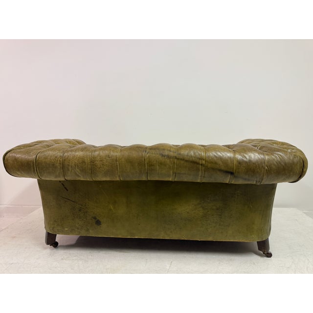 Antique Chesterfield Sofa in Patinated Leather, 1890s For Sale - Image 4 of 16