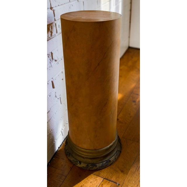 Neoclassical 18th C Style Trompe l'Oeil Painted Faux Sienna Marble & Gilt Bronze Column - 1 of 2 For Sale - Image 3 of 4