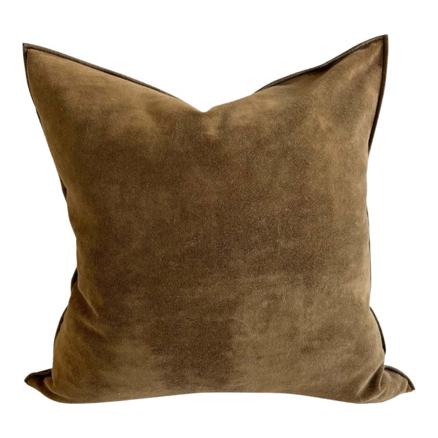French Vintage Velvet Pillow in Havane With Insert For Sale
