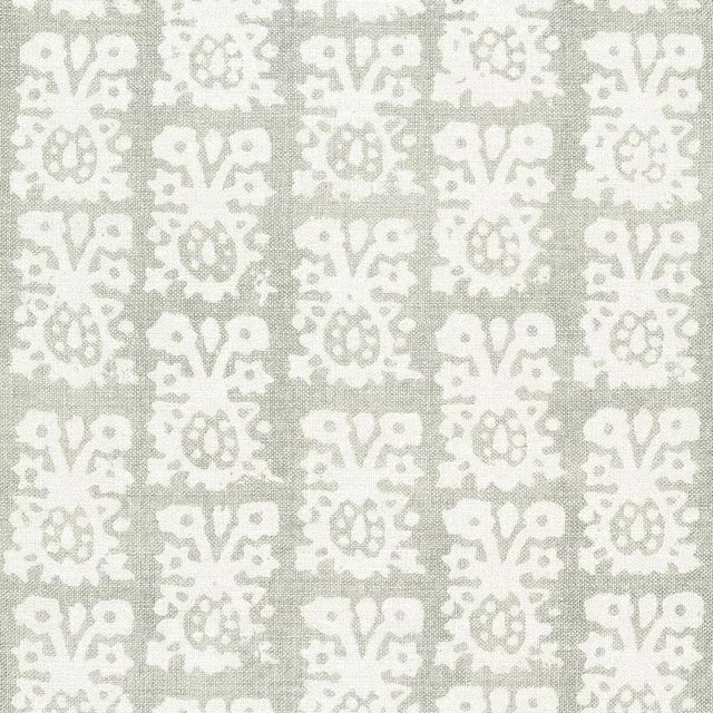 Sample- Schumacher Jakarta Linen Print Fabric in Slate For Sale