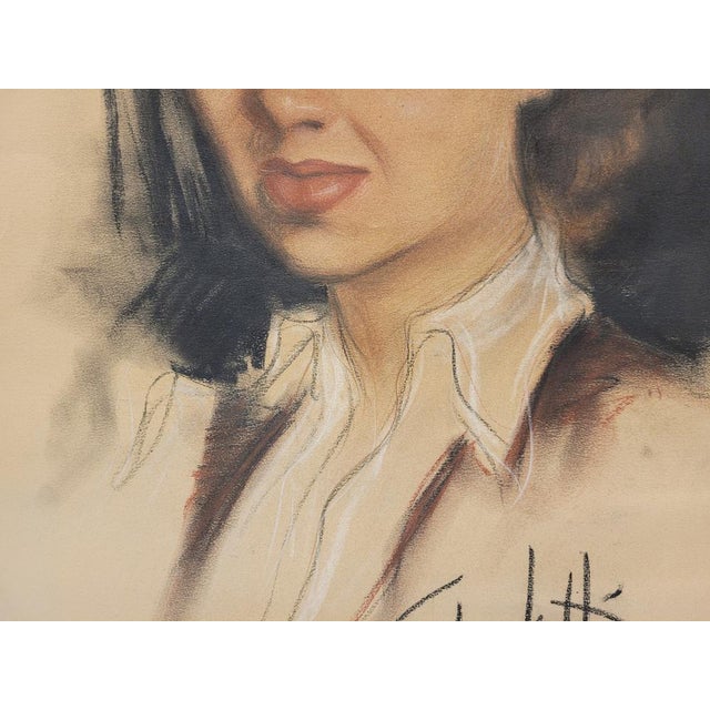 Beige José Manuel Capuletti, Female Portrait, Charcoal and Pastel, 20th Century, Framed For Sale - Image 8 of 18