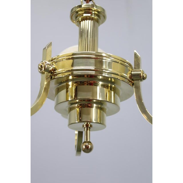 Vintage Art Deco Brass Chandelier with Textured Glass Globes, 1930s For Sale - Image 10 of 12