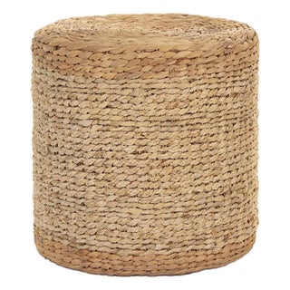 Woven Water Hyacinth Cylinder Ottoman, Tan For Sale