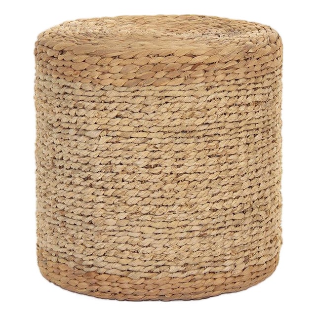 Woven Water Hyacinth Cylinder Ottoman, Tan For Sale