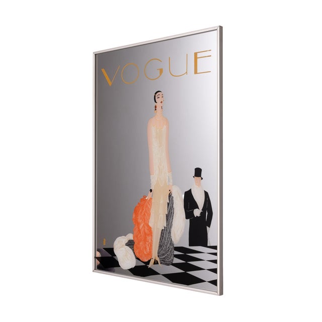 1970s Vintage Framed Vogue Painted Mirror with Flapper Girl and Top Hat Gentleman, 1970 For Sale - Image 5 of 7