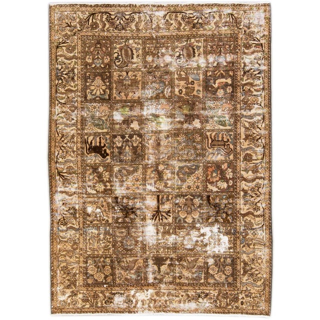 1960s Vintage Distressed Handmade All Over Beige Wool Rug For Sale - Image 9 of 9