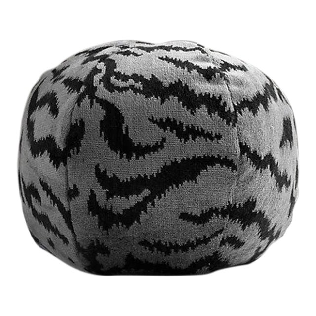 The House of Scalamandré Tigre Sphere Pillow, Silver & Black For Sale