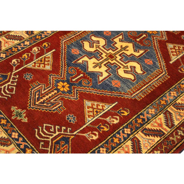 Tribal Super Kazak Rust/Tan Wool Rug - 4'0'' X 5'5'' For Sale In New York - Image 6 of 8