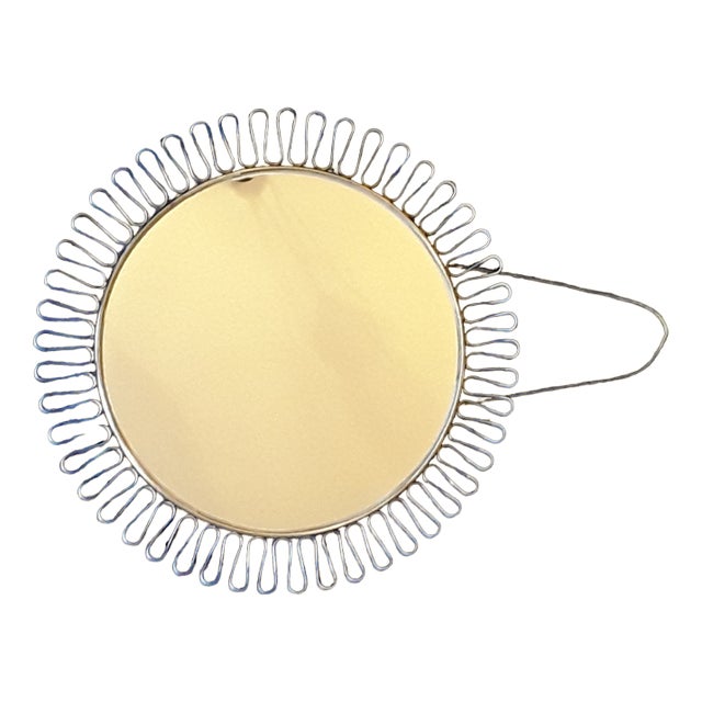 Vintage Round Sun Mirror with Brass Coloured Frame, 1970s For Sale