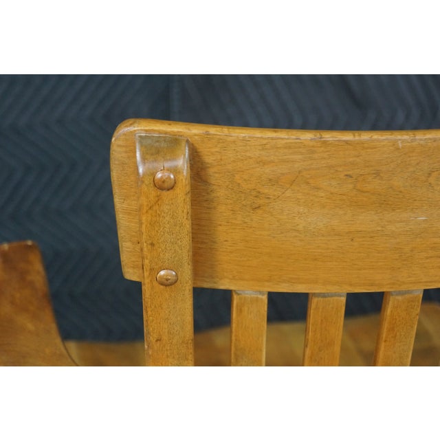 Brown Antique 1920s Arts & Crafts Oak Bankers Desk Swivel Office Arm Chair For Sale - Image 8 of 18