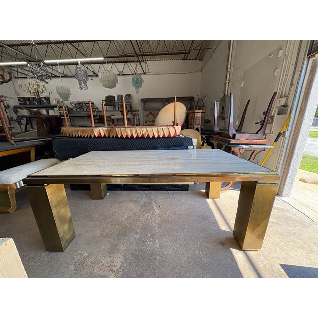 1970s French Modern Brass and Travertine Dining Table For Sale - Image 17 of 18