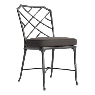 Brown Jordan Calcutta Side Chair, Textured Pewter frame with Fusion Charcoal fabric For Sale