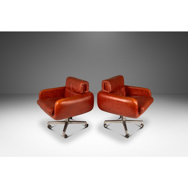 Introducing an incredibly rare set of limited edition swivel lounge chairs designed by the influential Frank Doerner for...