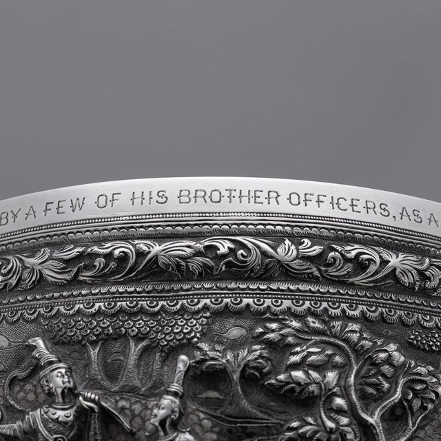 Antique Burmese Repoussé Silver Bowl with Jataka Tales Decow, 1900s For Sale - Image 13 of 18