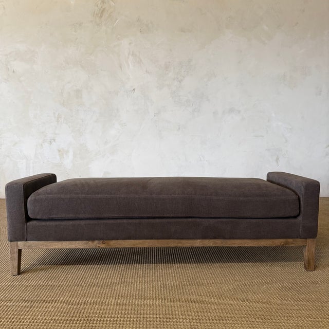 2020s Stone Washed Linen Bench With Solid Oak Frame & Down Wrapped Cushion For Sale - Image 5 of 5