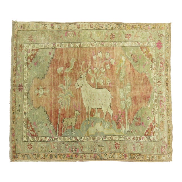 Zabihi Collection Pictorial Turkish Deer Pictorial Animal Rug For Sale