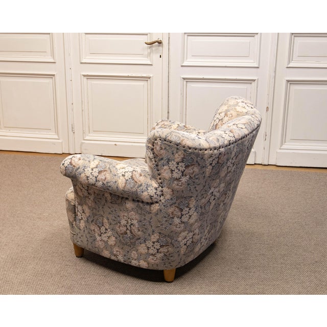 1940s Vintage Danish Wingback Chair with Jacquard Fabric, 1940s For Sale - Image 5 of 15
