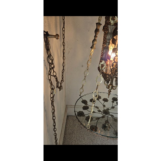 Taupe 1940s Hanging Chandelier / Glass Top Table / Lamp Antique For Sale - Image 8 of 12