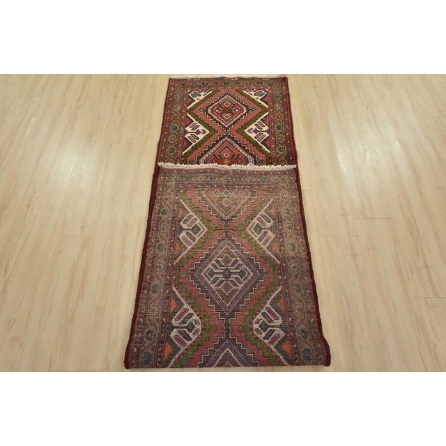 Hamedan Runner 2’7” X 9’2” Pink Wool Vintage Tribal Hand-Knotted Oriental Rug For Sale - Image 12 of 14