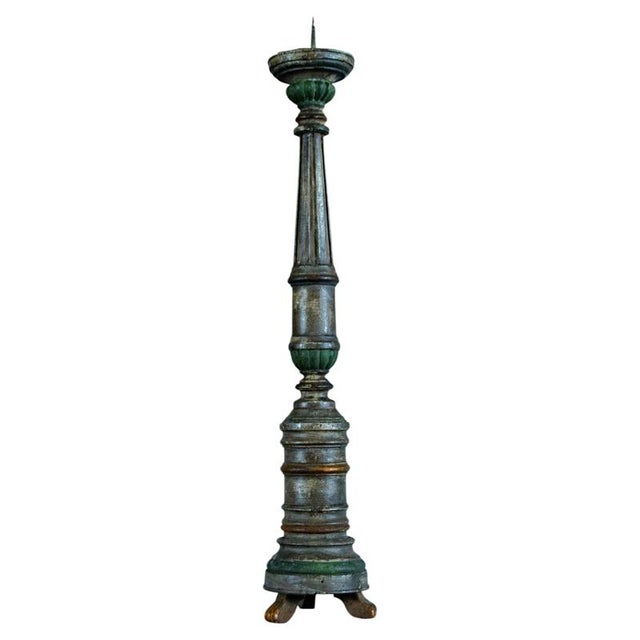 Antique Turned Wood Pricket Candleholder with Polychrome Finish For Sale - Image 9 of 9